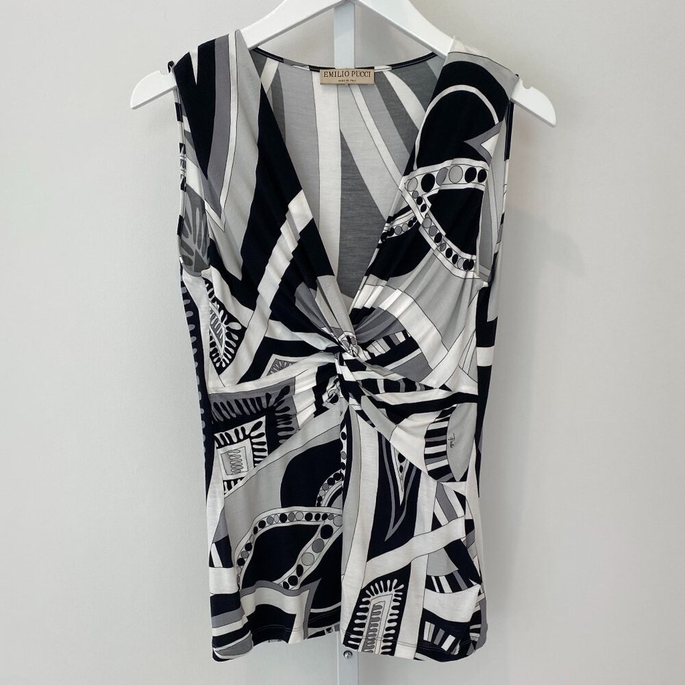 EMILIO PUCCI BLACK WHITE SLEEVELESS T-SHIRT TOP MODEL 42RP27 SIZE IT 44 / US 10